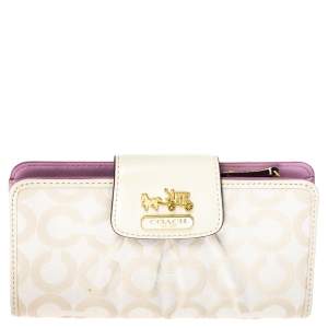 Coach Cream Signature Canvas and Leather Continental Wallet