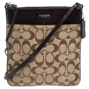 Coach Brown/Beige Signature Canvas and Leather Swingpack Crossbody Bag