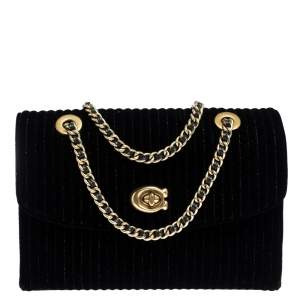 Coach Black Velvet and Leather Parker 18 Mauve Shoulder Bag