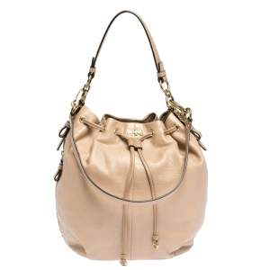 Coach Beige Leather Drawstring Hobo 