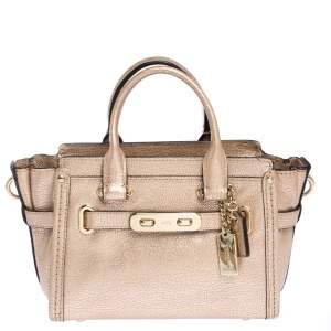 Coach Metallic Rose Gold Leather Swagger 27 Carryall Top Handle Bag