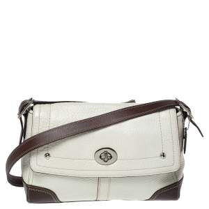 Coach Cream/Brown Leather Flap Crossbody Bag