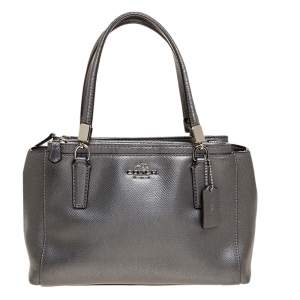 Coach Metallic Silver Leather Mini Christie Carryall Satchel