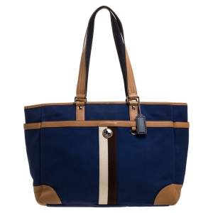 Coach Blue/Brown Canvas and Leather Baby Diaper Shoulder Bag  