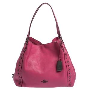 Coach Fuchsia Leather Edie Studded Shoulder Bag