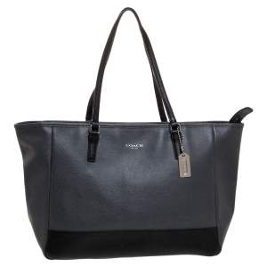 Coach Grey/Black Leather Shopper Tote