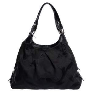 Pre Owned Coach Black Signature Canvas and Leather Shoulder Bag