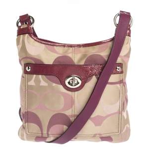 Coach Beige/Purple Canvas and Patent Leather Crossbody Bag