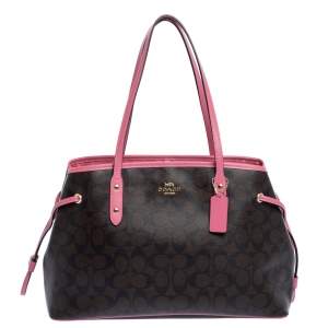 Coach Brown/Pink Signature Coated Canvas and Leather Carryall Drawstring Bag