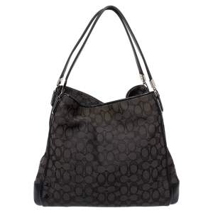 Pre Owned Coach Black Signature Canvas and Leather Edie Hobo