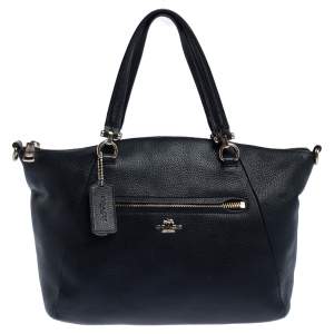 Pre Owned Coach Black Pebbled Leather Prairie Satchel