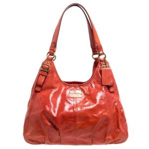 Pre Owned Coach Orange Patent Leather Maggie Shoulder Bag
