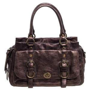 Pre Owned Coach Metallic Dark Brown Leather Garcia Legacy Satchel