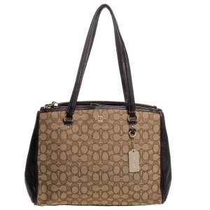 Coach Beige/Brown Canvas and Leather Stanton Carryall Tote