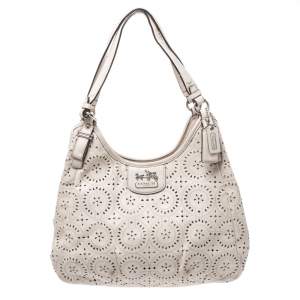 Coach Ivory Laser Cut Leather Maggie Shoulder Bag