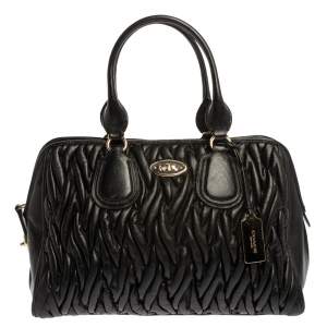 Pre Owned Coach Black Matelassé Leather Nolita Satchel