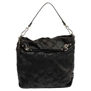 Pre Owned Coach Black Signature Fabric and Leather Large Brooke Hobo