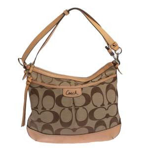 Pre Owned Coach Beige Signature Canvas and Leather Hobo