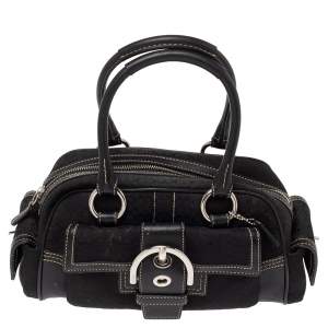Pre Owned Coach Black Signature Canvas and Leather Soho Side Pocket Satchel