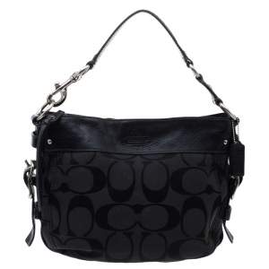 Pre Owned Coach Black Signature Canvas and Leather Zoe Hobo