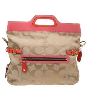 Pre Owned Coach Tri Color Signature Canvas and Leather Bonnie Foldover Shoulder Bag 