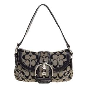 Pre Owned  Coach Grey/Black Signature Canvas and Leather Shoulder Bag