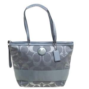 Coach Dark Grey Signature Canvas and Patent Leather Small Tote