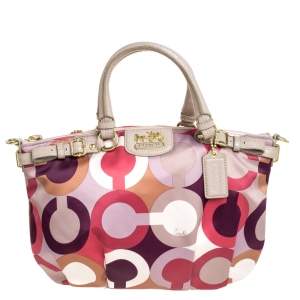 Pre Owned Coach Multicolor Op Art Satin and Leather Sophia Satchel