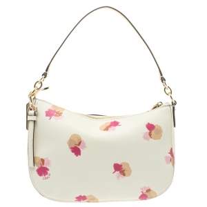 Pre Owned Coach White/Pink Floral Print Leather Chelsea Shoulder Bag