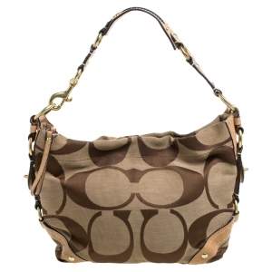 Coach Beige Signature Canvas and Leather Carly Hobo