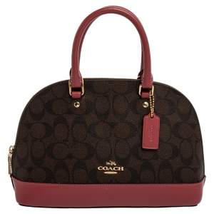 Pre Owned Coach Brown/Pink Signature Coated Canvas and Leather Mini Sierra Satchel