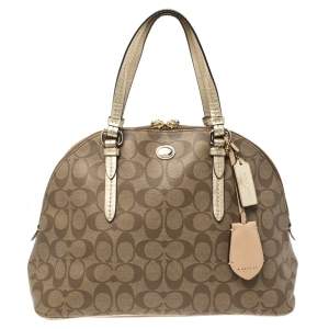 Pre Owned Coach Brown/Gold Signature Coated Canvas Jade Dome Satchel