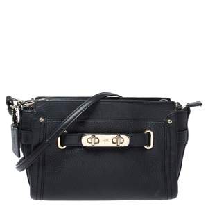 Pre Owned Coach Black Leather Swagger Wristlet Crossbody Bag