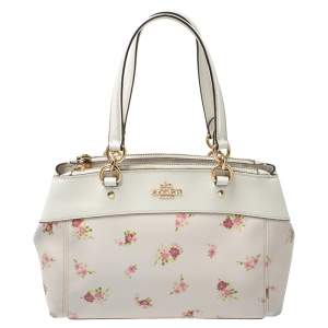 Pre Owned Coach White Daisy Print Coated Canvas and Leather Mini Brooke Carryall Satchel