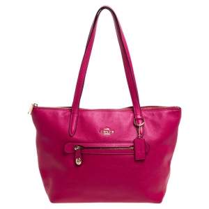 Pre Owned Coach Magenta Soft Leather Taylor Tote