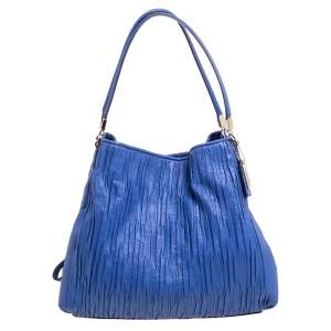 Pre Owned Coach Blue Leather Madison Phoebe Gathered Twist Shoulder Bag    