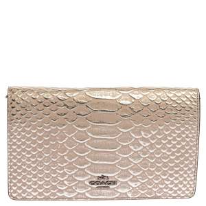 Pre Owned Coach Taupe Python Embossed Leather Callie Crossbody Bag