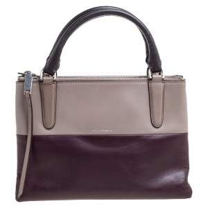 Pre Owned Coach Purple/Beige Leather Borough Colorblock Tote