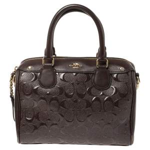 Pre Owned Coach Burgundy Leather and Patent Leather Mini Bennett Satchel