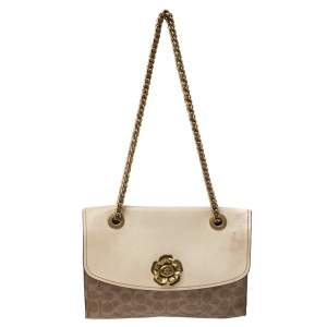 Pre Owned Coach Brown/Beige Signature Coated Canvas and Leather Shoulder Bag