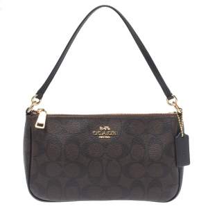 Pre Owned Coach Brown Signature Coated Canvas Crossbody Bag