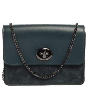Pre Owned Coach Blue Leather and Suede Bowery Crossbody Bag