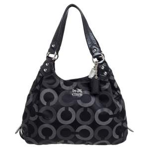 Pre Owned Coach Charcoal Signature Canvas Hobo