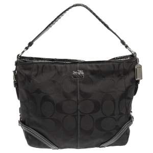 Coach Black Signature Canvas and Patent Leather Katarina Hobo