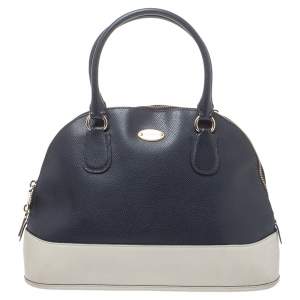 Pre Owned Coach Blue/Off White Leather Cora Dome Satchel