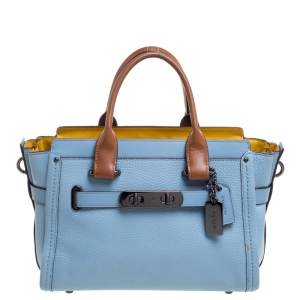 Pre Owned Coach Light Blue Leather Swagger 27 Carryall Satchel