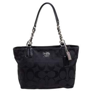 Pre Owned Coach Black Signature Canvas and Leather Tote