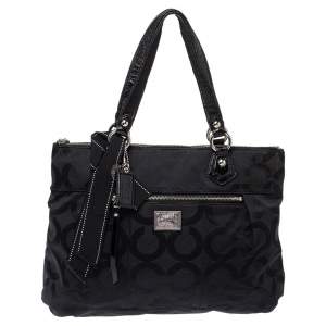 Pre Owned Coach Black Op Art Canvas and Patent Leather Glam Tote