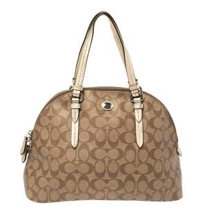 Coach Brown/Gold Signature Coated Canvas and Leather Peyton Cora Satchel