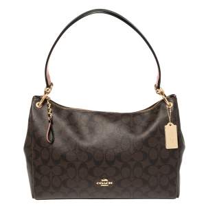 Pre Owned Coach Brown Signature Coated Canvas and Leather Small Mia Shoulder Bag